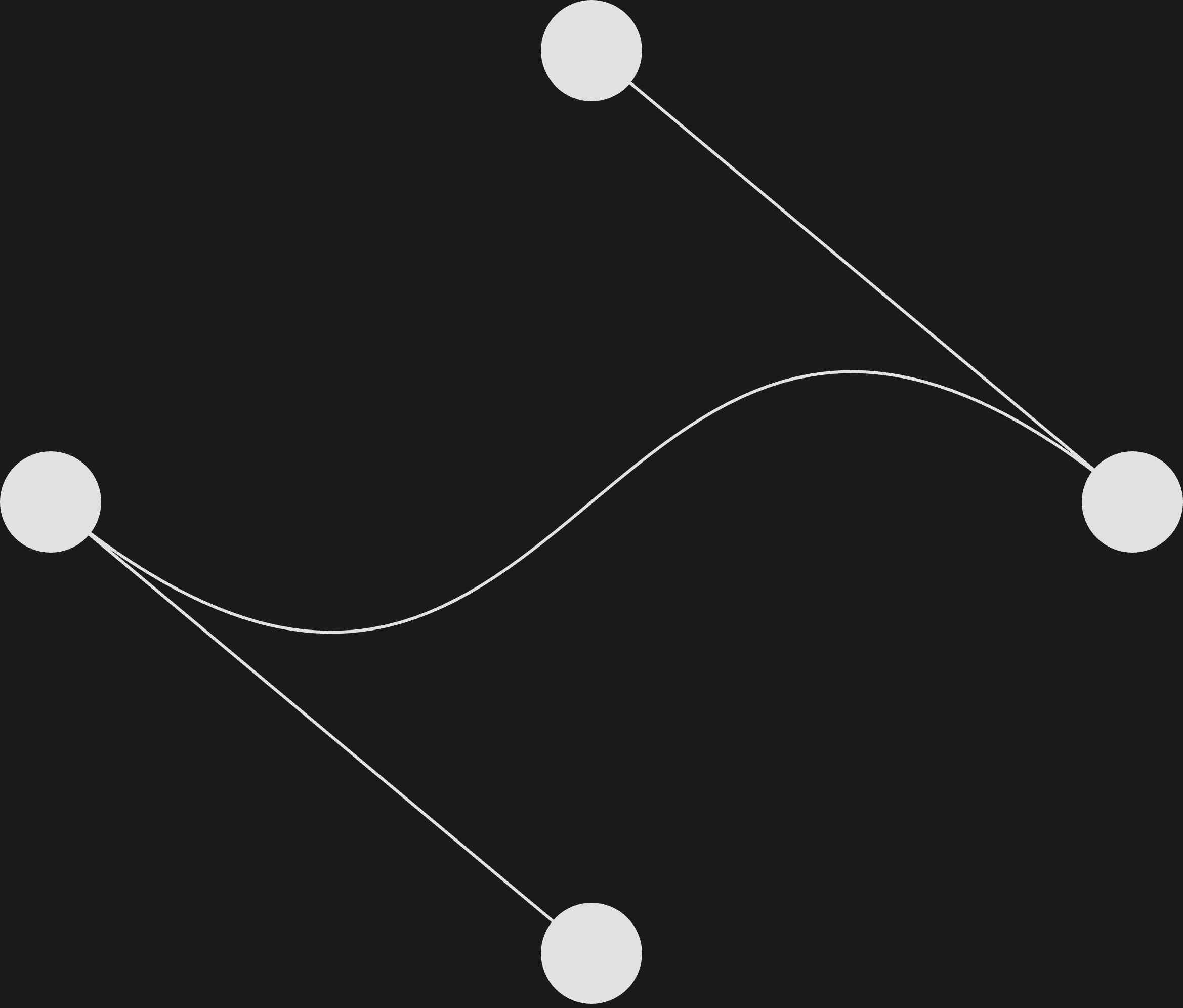 a bezier curve drawn on an html canvas with the control points shown.